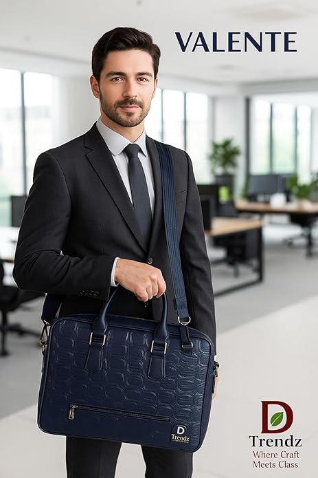 Leather Laptopbag for work& Travel- Geniune leather office Briefcase with Trolly strap,laptop sleeve, smart organisation with crcodile texture.