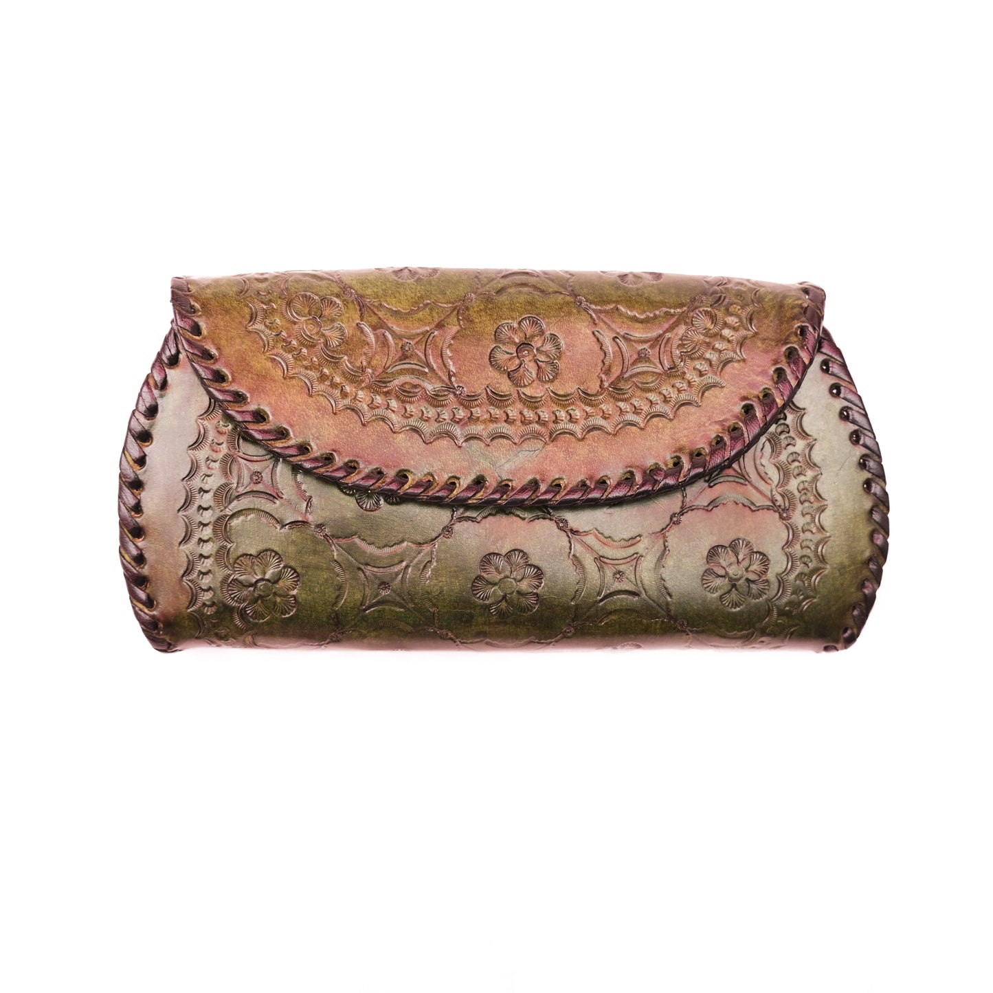Hand tipped croco finish clutches with flap