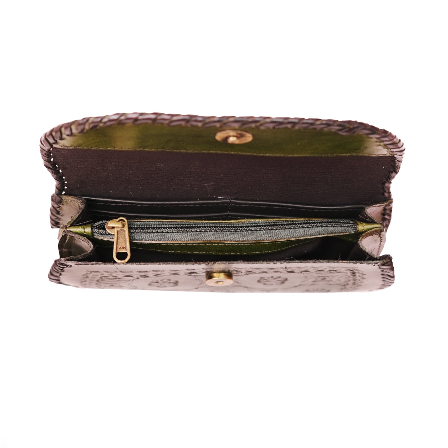 Hand tipped croco finish clutches with flap