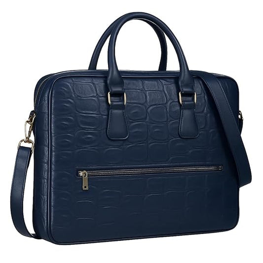 Leather Laptopbag for work& Travel- Geniune leather office Briefcase with Trolly strap,laptop sleeve, smart organisation with crcodile texture.